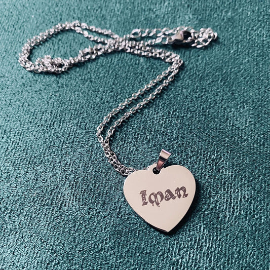 Engraved Silver Heart Necklace