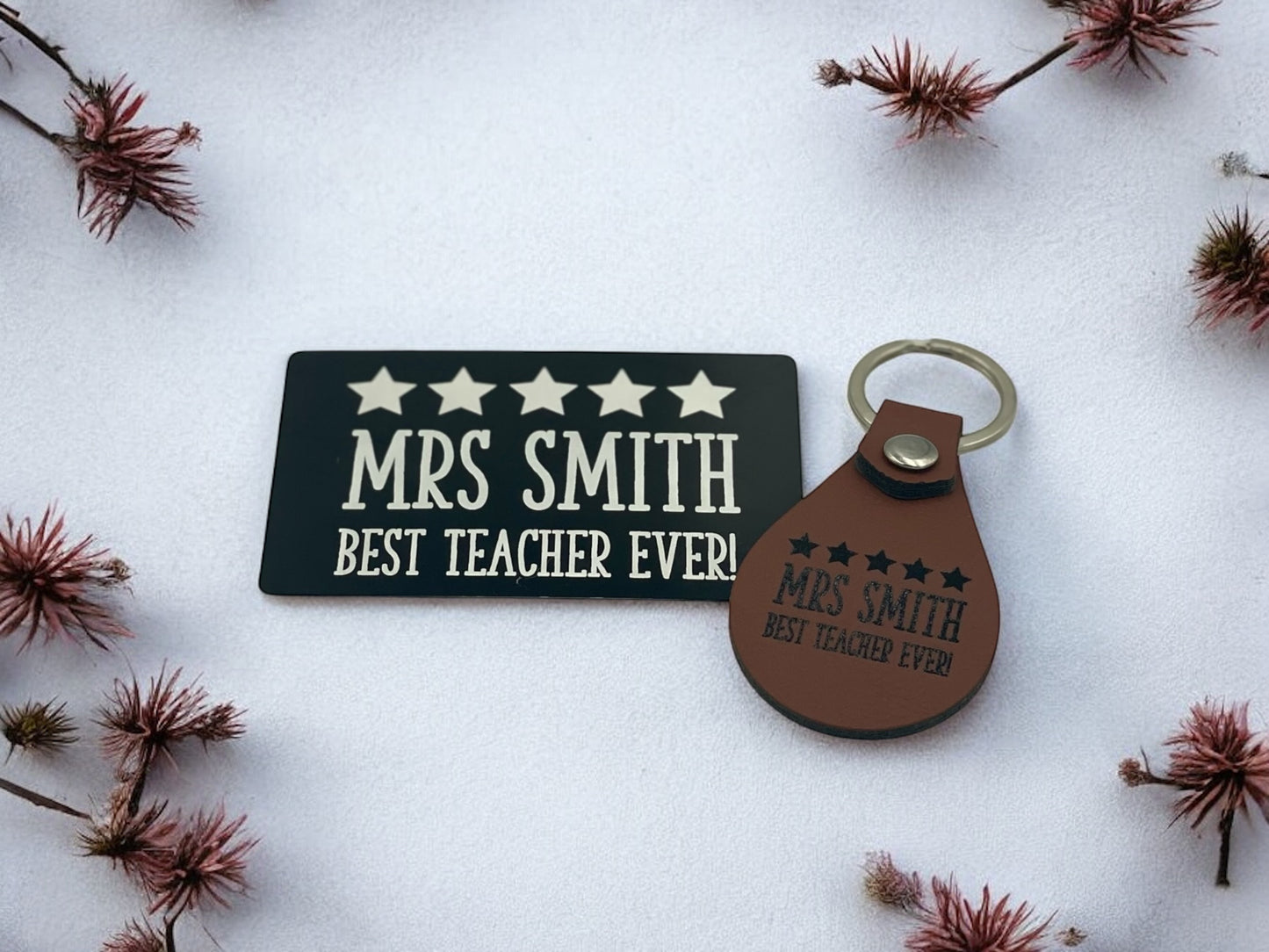 Customised Best Teacher Ever Keyring & Wallet Card Gift Set