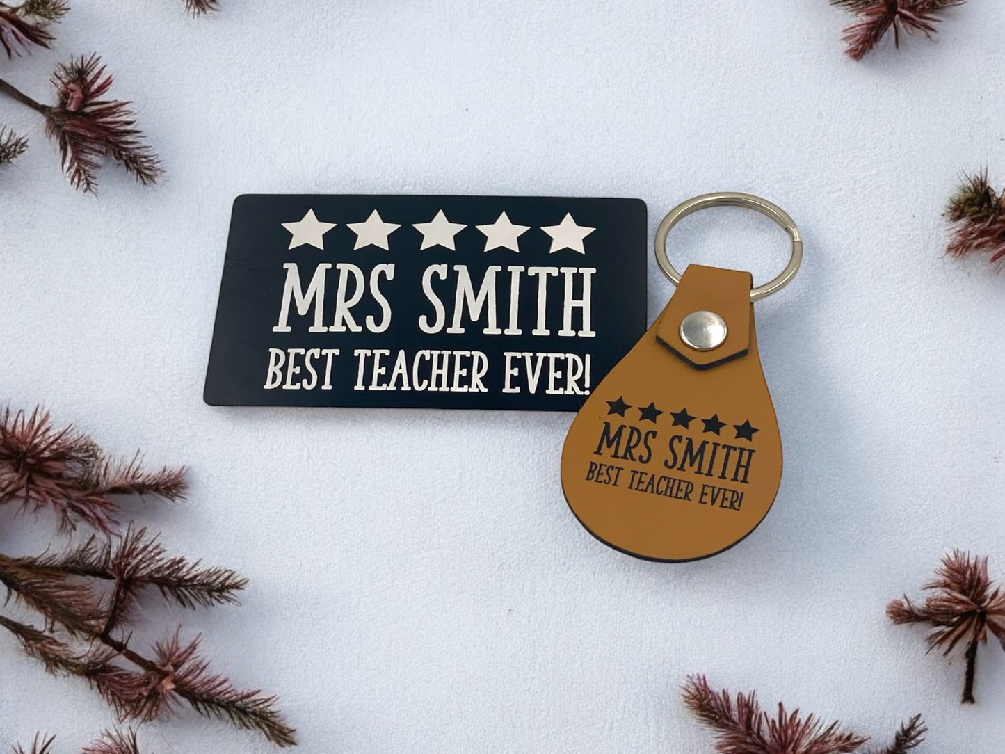 Customised Best Teacher Ever Keyring & Wallet Card Gift Set