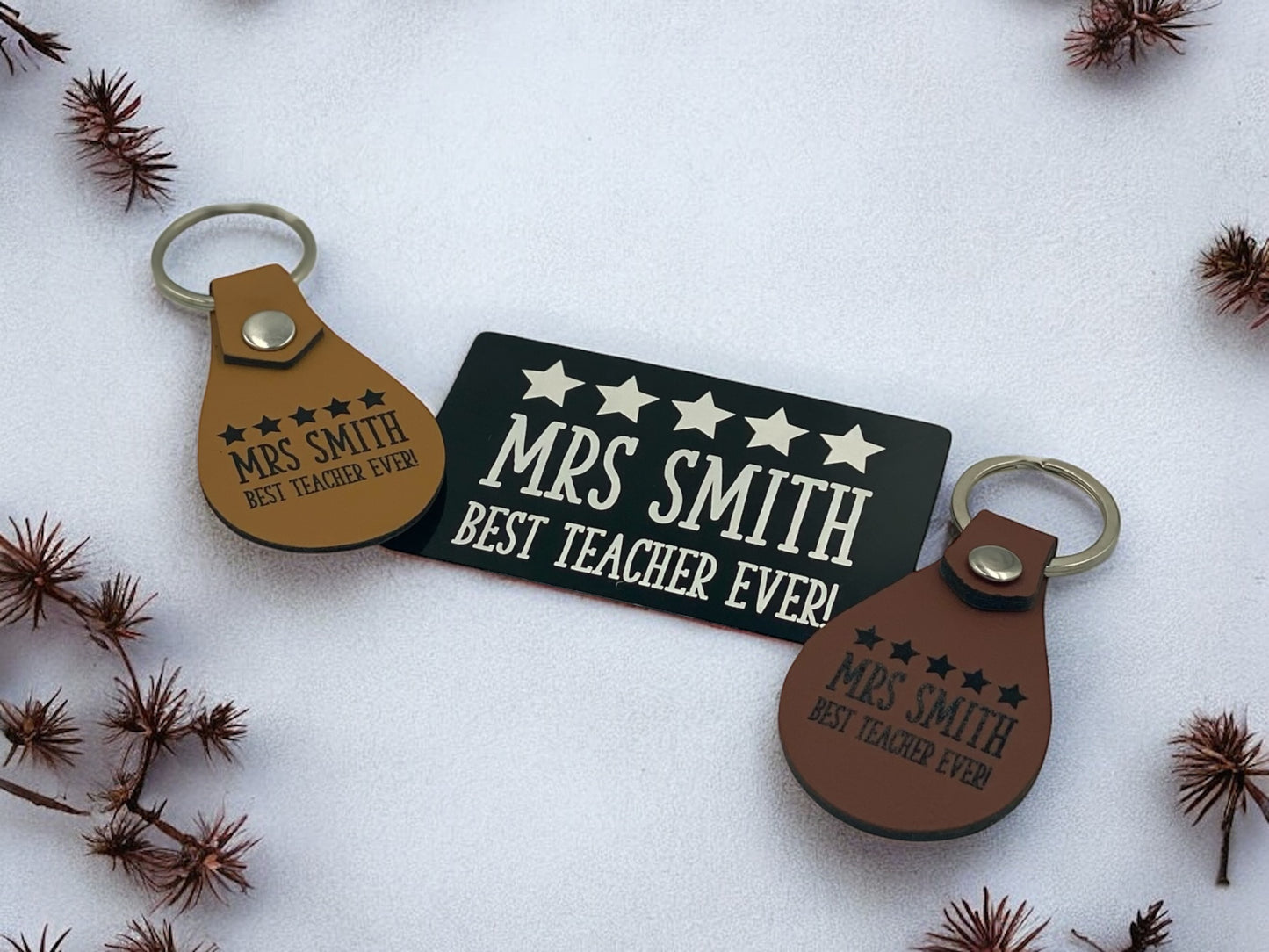 Customised Best Teacher Ever Keyring & Wallet Card Gift Set